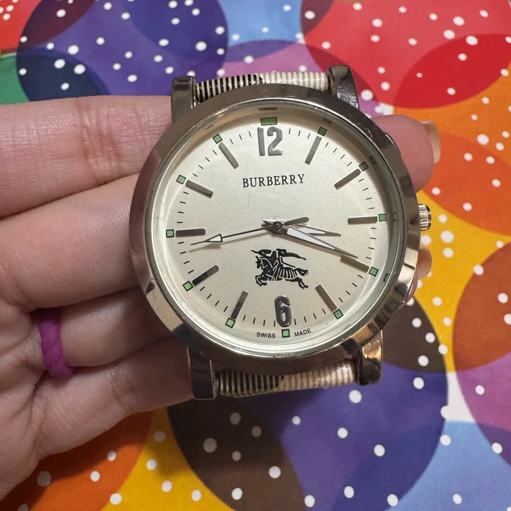 Men's large face Watch - Silver and Cream Plaid - Picture 3 of 11